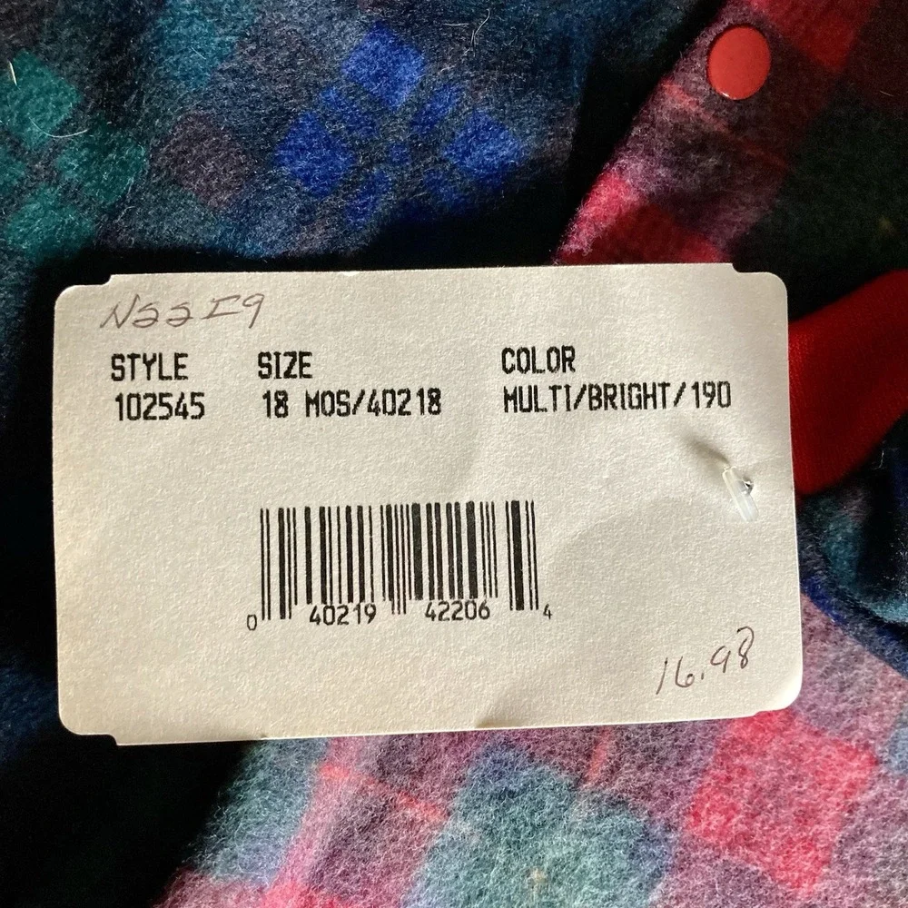 Vtg NWT Tom & Jerry Plaid Pajama Sleeper Footless Fleece Snap 18mo USA Red Green